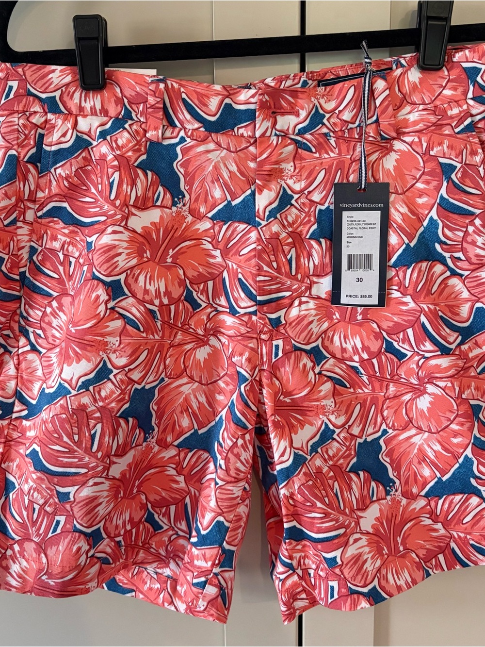Vineyard Vines Coral Floral 7” Style 1H0299-461-30 SZ 30